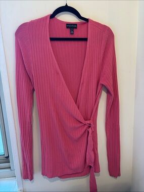 long tall sally Pink Ribbed V-Neck Wrap Sweater